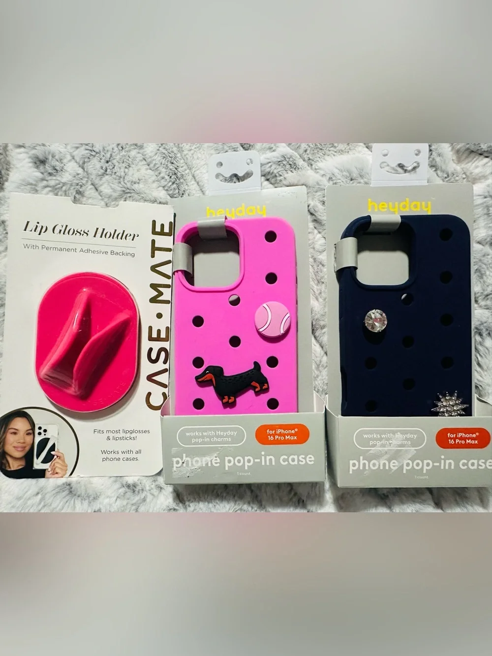 Heyday Pink and Navy Phone Pop-In Cases with Charms Case Mate Lip Gloss Holder 🩷